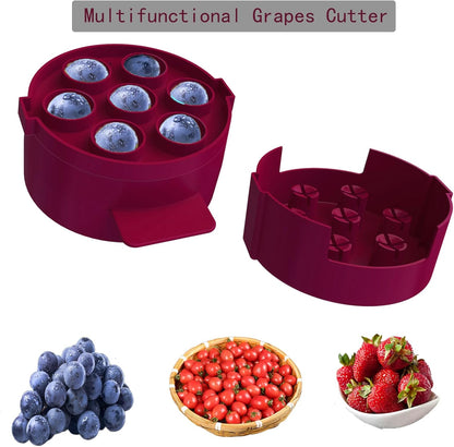 Grape Cutter Tool for Toddlers -Grape Slicer with 7 Individual Holes,Grape Tomato Strawberry Cutters Quarter Slicer tool For Fruits Salad Cake Decoration,Stainless Steel kitchen Gadget Fruit cutter