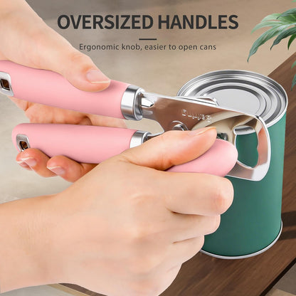 Safring Can Opener Manual, Heavy Duty Stainless Steel Smooth Edge Can Openers With Soft Touch Handle, Oversized Handheld Easy Turn Knob, Multi-Function Bottle Opener, Black