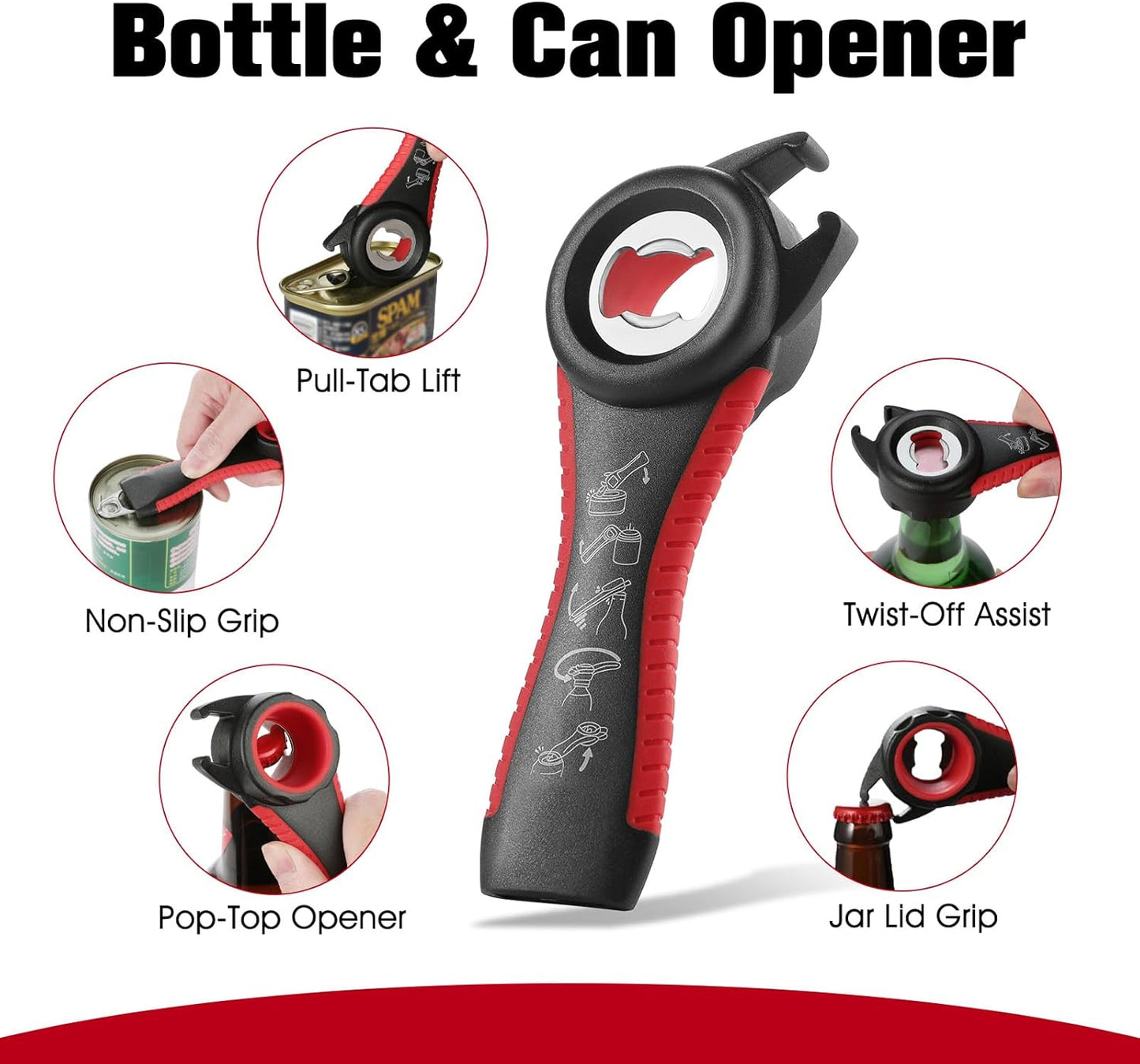 Jar Opener Bottle Opener, 5-in-1 Multi-Function Can Opener with Ergonomic Non-Slip Handle, Kitchen Tool Set for Weak Hands, Seniors with Arthritis, Blue
