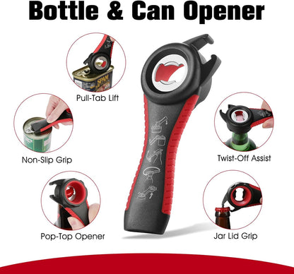 Jar Opener Bottle Opener, 5-in-1 Multi-Function Can Opener with Ergonomic Non-Slip Handle, Kitchen Tool Set for Weak Hands, Seniors with Arthritis, Blue