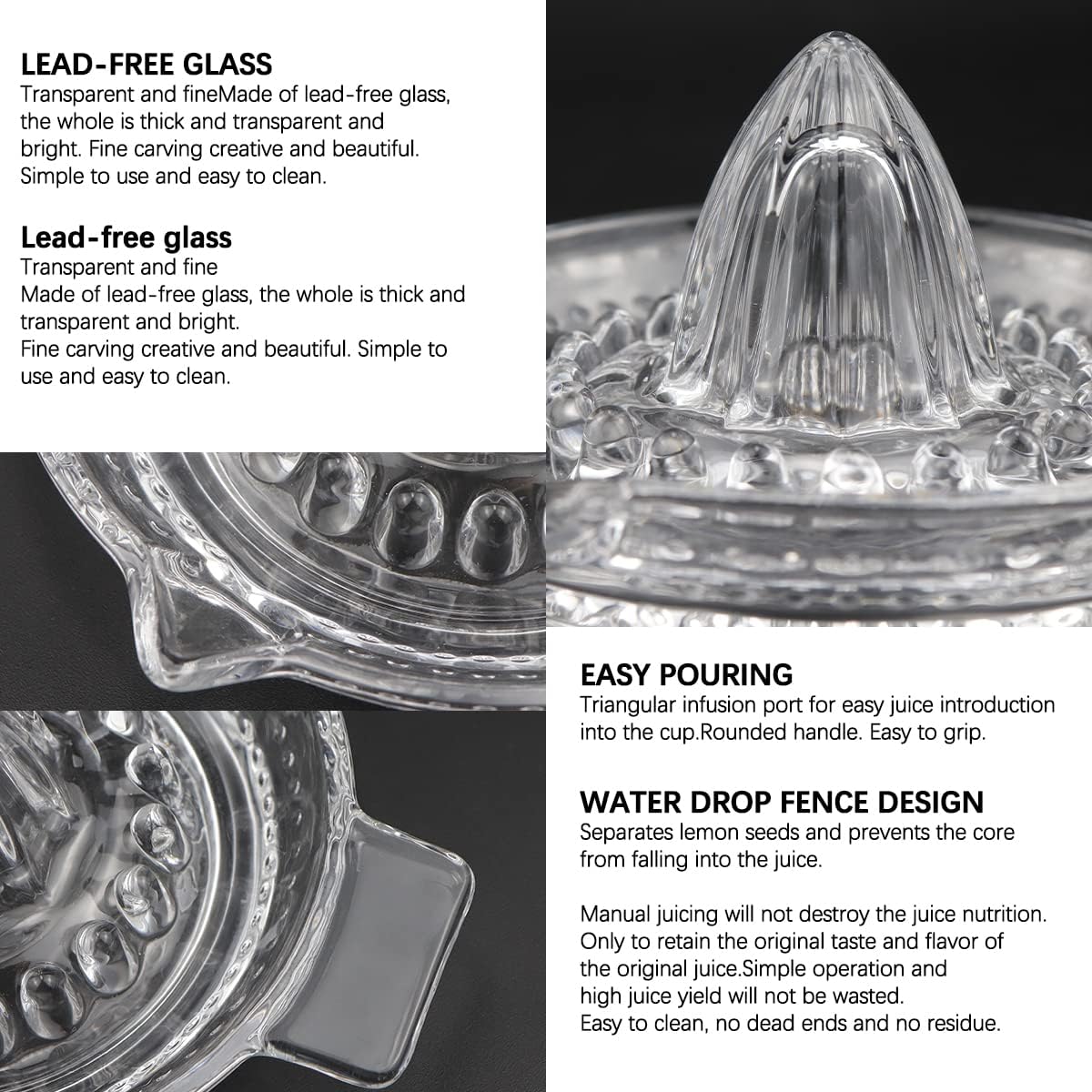Lemon Squeezer Fruit Hand Squeezer Hand Juicer with Handle, Dishwasher Safe, Heavyweight Glass