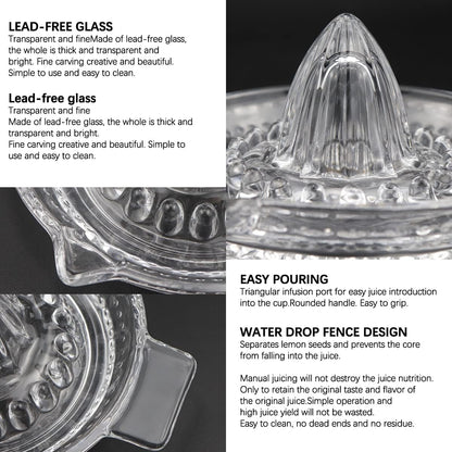 Lemon Squeezer Fruit Hand Squeezer Hand Juicer with Handle, Dishwasher Safe, Heavyweight Glass