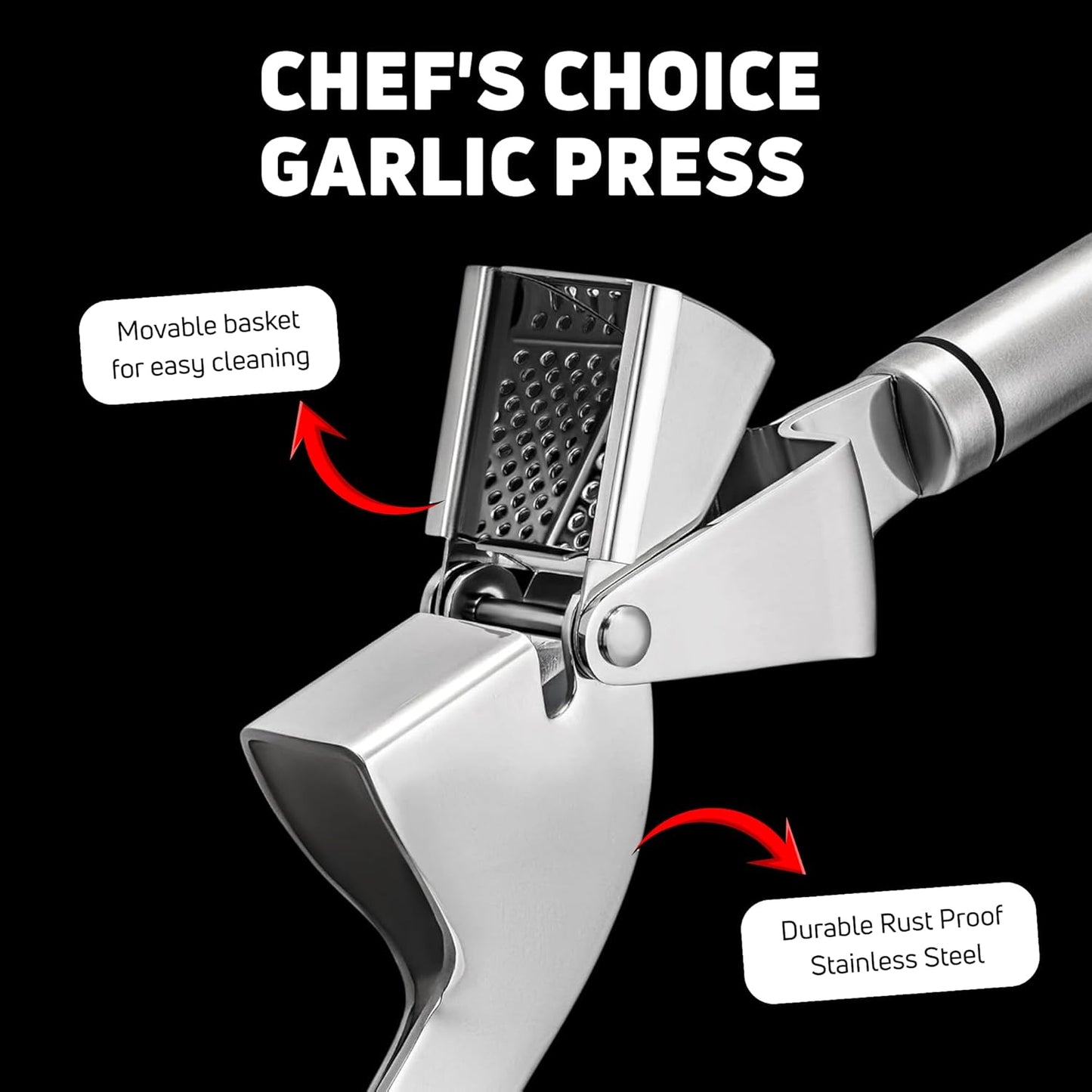 KUYRA Garlic Press Stainless Steel Set Premium Professional Garlic Mincer, Silicone Peeler & Brush, Clove Crusher, Handheld Mincer & Squeezer, Easy Clean Rustproof, Dishwasher Safe Kitchen Peelers