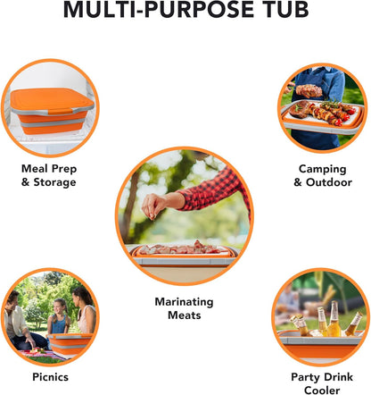 Collapsible Cutting Board(2.11 Gal/8L), BBQ Prep Tub with Locking Lid, Foldable Camping Sink with Colander, Multifunction Dish Basin for Kitchen, Bowl, Vegetable and Fruit, Storage Basket for Picnic