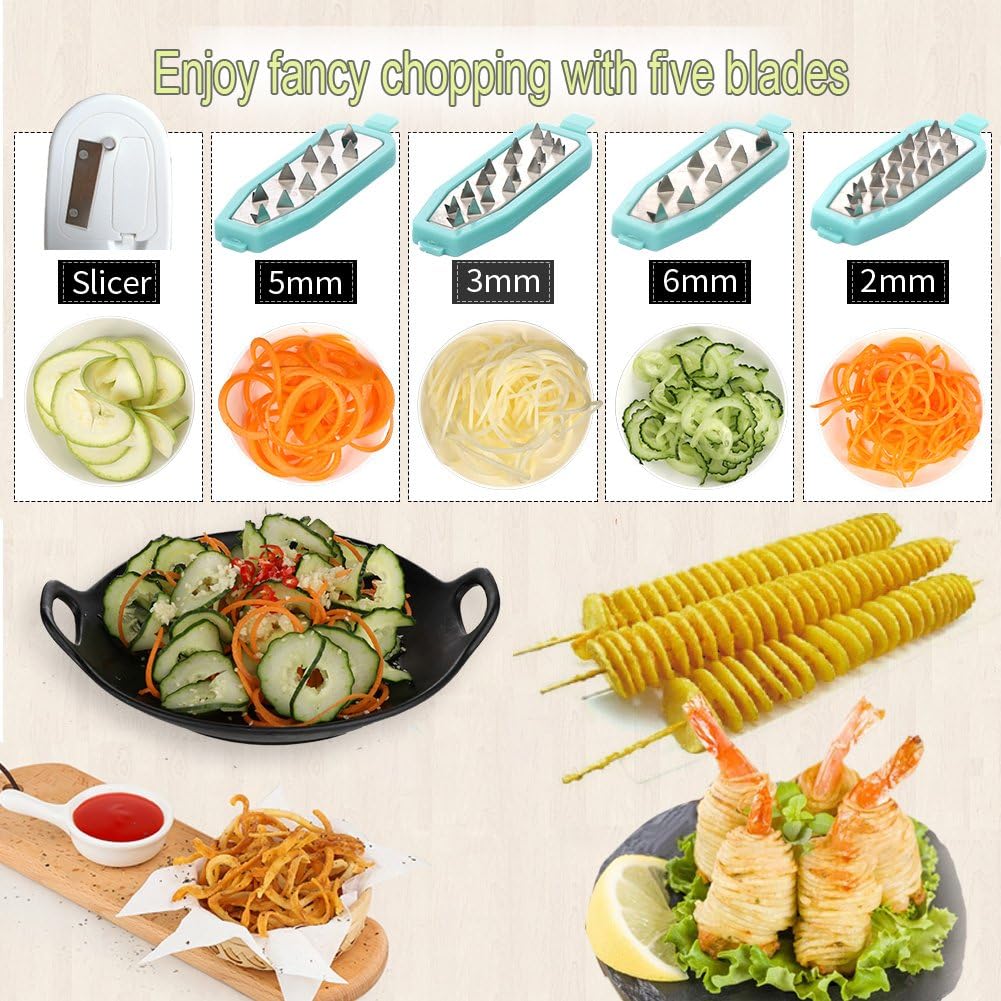 Ourokhome Zucchini Noodle Maker Spaghetti Spiralizer - 5 Blades Vegetable Slicer for Veggie Noodles and Curly Chips