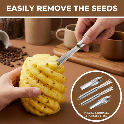 4 Pcs Pineapple Eye Remover Tool Set – Heavy Duty Stainless Steel Pineapple Eye Clip & V-Shape Cutter Knife, Multifunctional Pineapples Processing Tools for Kitchen, Fruit Store & Home Use