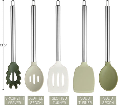 COOK WITH COLOR Silicone Cooking Utensils, Kitchen Utensil Set, Easy to Clean Silicone Kitchen Utensils, Cooking Utensils for Nonstick Cookware, Kitchen Gadgets Set, 10 Pieces, Green