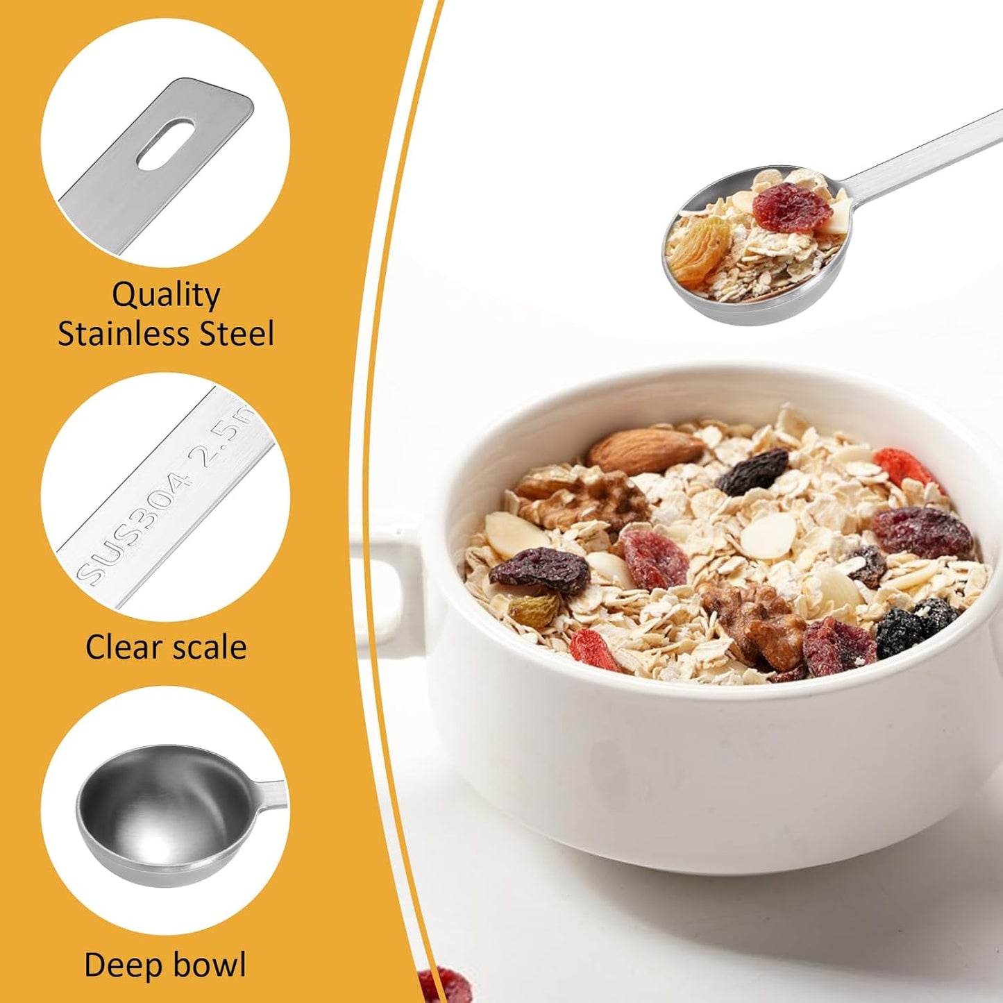4Pcs Long Handle Measuring Spoons Set, 7 Inches Stainless Steel Measuring spoon Tablespoon Teaspoon Coffee Scoop for Cooking Baking