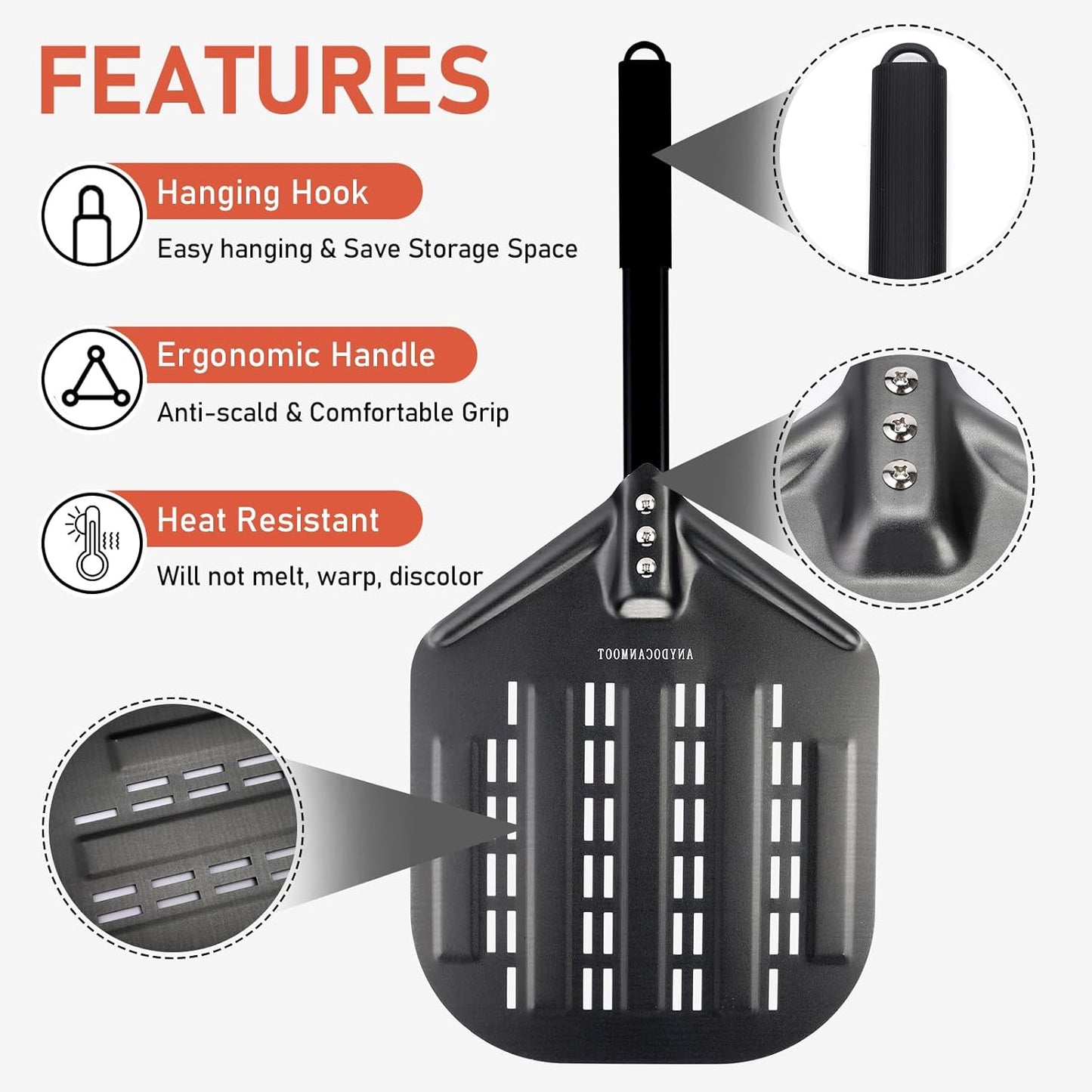 Perforated Pizza Peels 6 INCH pizza spatula paddle Long Handle Metal Pizza Spatula for Indoor and Outdoor (6 Inch)