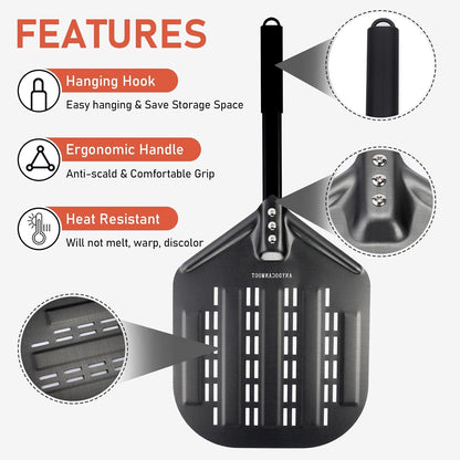 Perforated Pizza Peels 6 INCH pizza spatula paddle Long Handle Metal Pizza Spatula for Indoor and Outdoor (6 Inch)