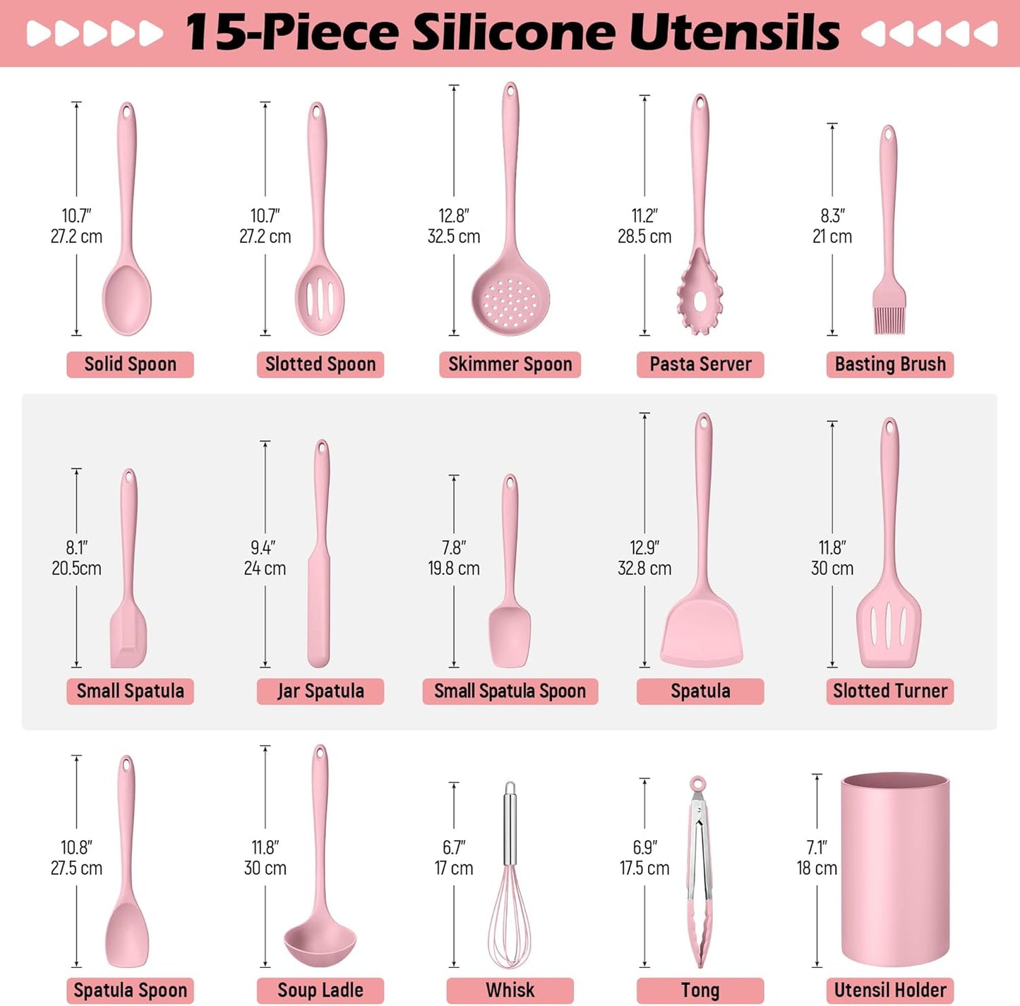 Silicone Cooking Utensil Set, Homikit 15pcs Kitchen Utensils with Holder for Nonstick Cookware, Heat Resistant Nontoxic Silicone Spatula Set Dishwasher Safe Kitchen Tools for Baking-Black
