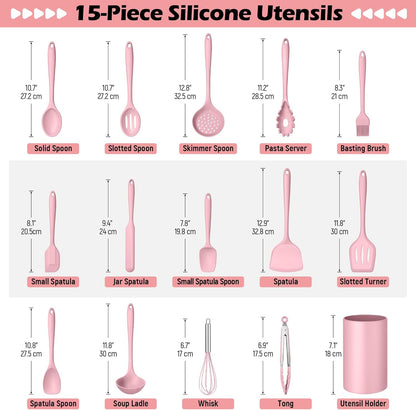 Silicone Cooking Utensil Set, Homikit 15pcs Kitchen Utensils with Holder for Nonstick Cookware, Heat Resistant Nontoxic Silicone Spatula Set Dishwasher Safe Kitchen Tools for Baking-Black