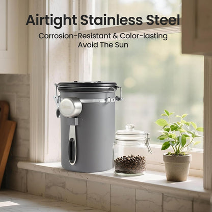 Veken Coffee Canister, Airtight Stainless Steel Kitchen Food Storage Container with Date Tracker and Scoop for Beans, Grounds, Tea, Flour, Cereal, Sugar, Cookie, 16OZ, Cream