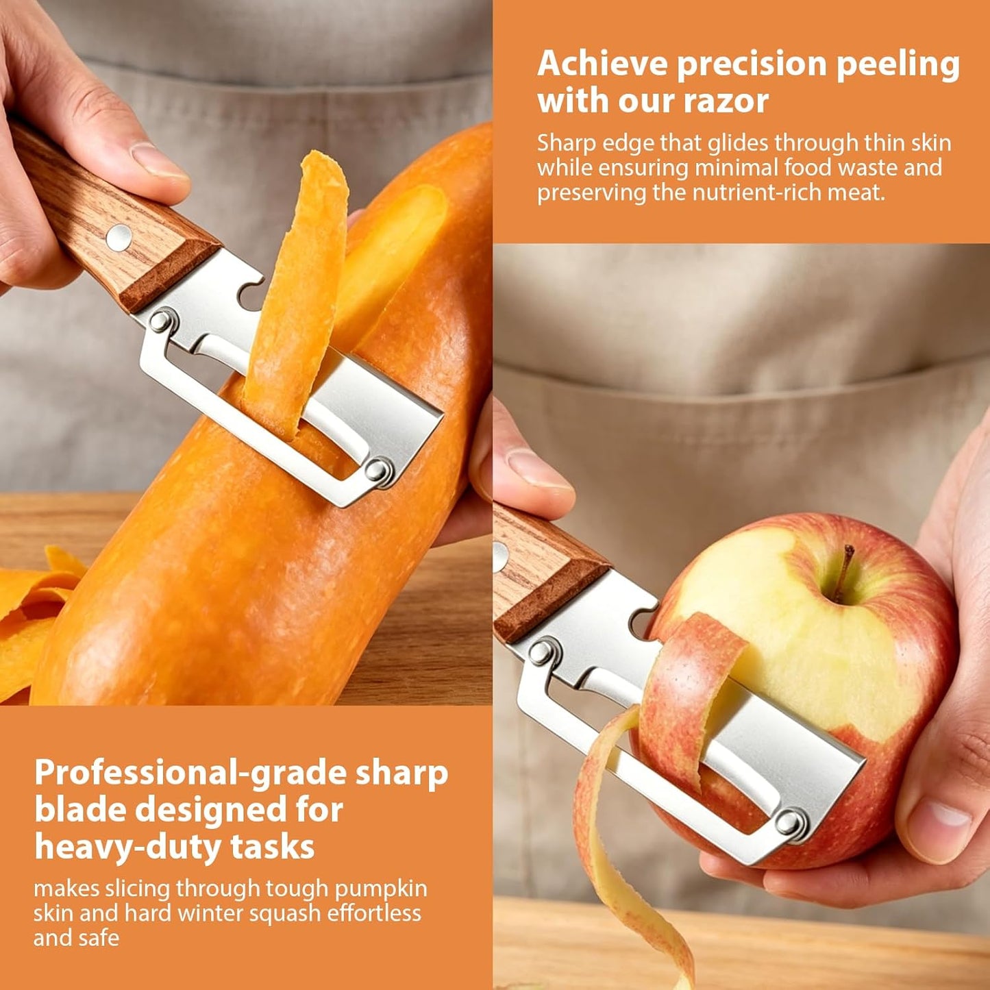 3 Pcs Multifunctional Vegetable Peeler,Multi-Functional Kitchen Peeler with Integrated Opener,Wooden Handle, Stainless Steel Blade Kitchen Tool for Fruit Apple Potato