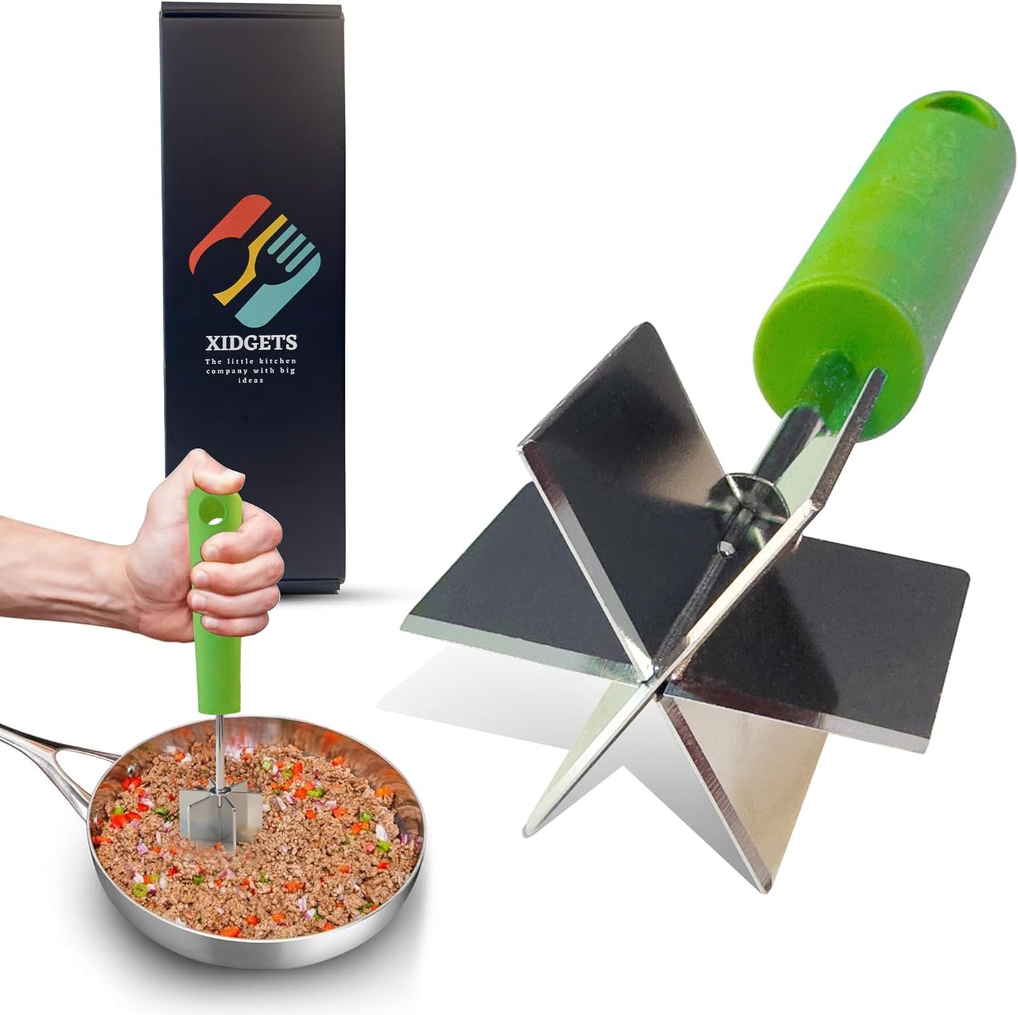 Stainless Steel Mini Meat Chopper & Masher | 6-Blade Ground Beef Chopper Tool | Small Hamburger Smasher | Compact Ergonomic Handle | Dishwasher Safe - 7" (Retro Orange Mini)