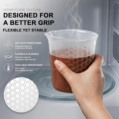Palksky Silicone Chocolate Melting Cup Set with 4 Silicone Measuring Cups (250ml & 350ml) and 4PCS Heat-Resistant Jar Spatulas, Non-Stick Baking Tools for DIY Chocolate, Butter & Cream Mixing