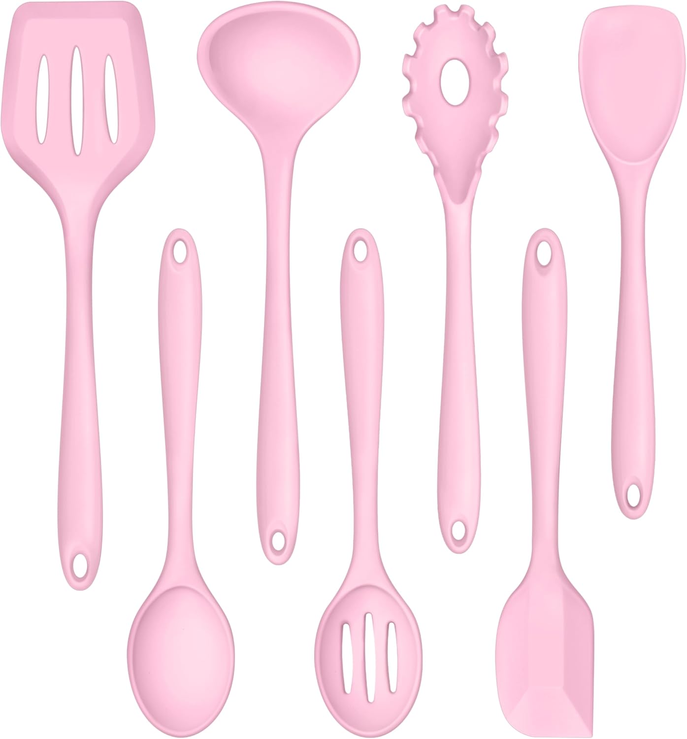 TeamFar Silicone Cooking Utensil Set of 7, Black Kitchen Nonstick Tools Turner Spoon Spatula Ladle Pasta Server for Nonstick Cookware, Healthy & One-Piece, Anti-Heat & Dishwasher Safe