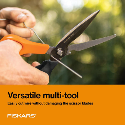 Fiskars Pruning Shears for Gardening, Multipurpose 8" Garden Shears with Sheath and SoftGrip Handle, Great for cutting Nursery Pots, Bags, and Wire