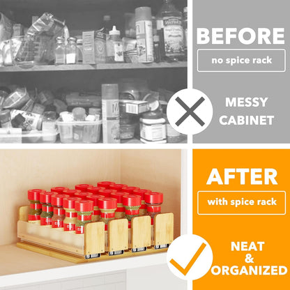 SpaceAid Bamboo Pull Out Spice Rack Organizer for Cabinet, Heavy Duty Slide Out Seasoning Kitchen Pantry Sliding Vertical Organization, 7.6" Wide, 3 Drawers(2" Wide), 2-Tier, Natural