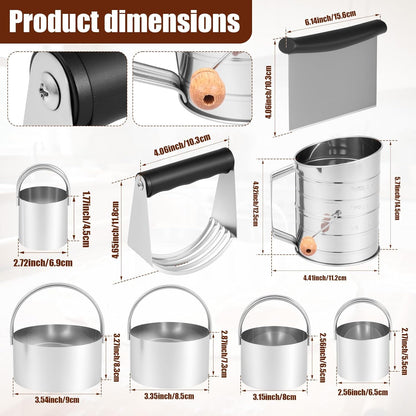Stainless Steel Biscuit Cutter Set, Ergonomic Pastry Scraper and Dough Blender with Non Slip Grip for Biscuits Pie Cookies(style 1)
