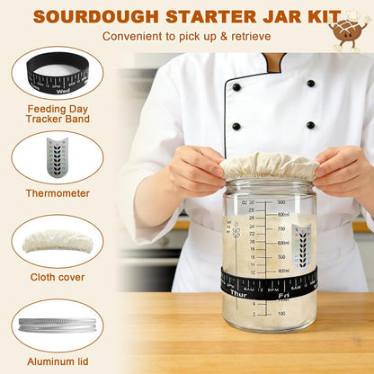 Beginner Sourdough Starter Kit, Sourdough Bread Baking Supplies, Banneton Bread Proofing Basket Set with Glass Sourdough Starter Jar, Sour Dough Bread Making Tools Kit Baking Gifts for Women Mom Wife