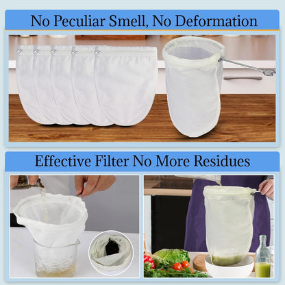 Fine Mesh Strainer, 3Pcs Reusable Cloth Strainer Bags with Stainless Steel Handle, Nut Milk Bag, Juice Strainer for Kitchen