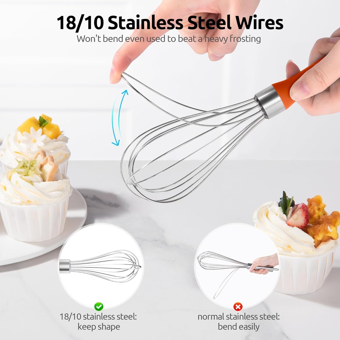 U-Taste 7" Mini Whisk for Cooking: 18/8 Stainless Steel Small Metal Kitchen Wisk, Tiny Hand Mixing Tool for Coffee, Egg, Sauce, 6-Wires Compact Head for Baking, Beating in Bowl, Mug, Jar (Set of 2)