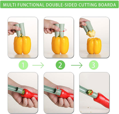 Pepper Corer, 2 in 1 Red Bell Pepper Seed Corer Remover Tool, Fruit & Vegetable Corers Quick Cave Tools for Jalapeno Cutter Deseeder, Green