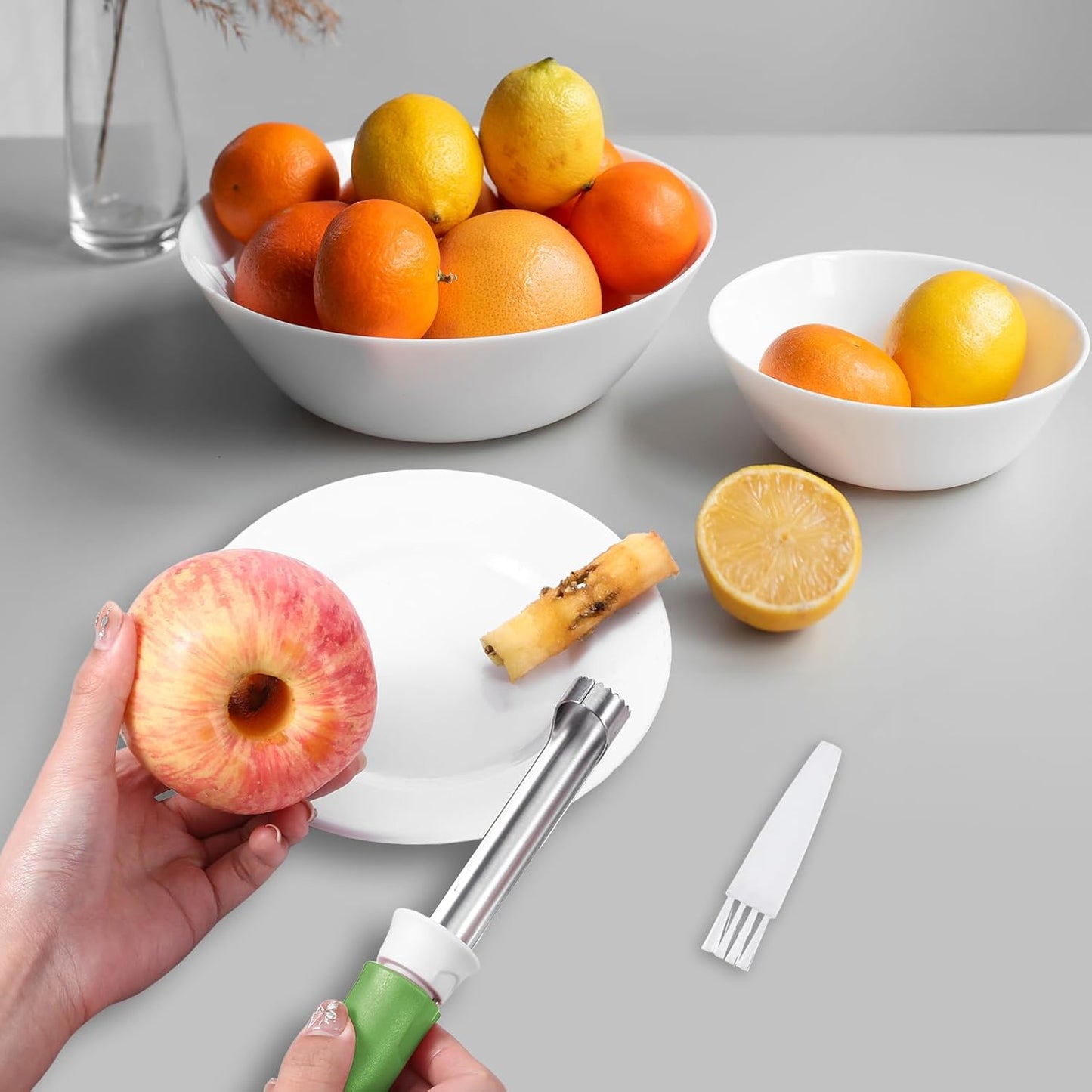 Red Apple Corer and Peeler, Multi Functional Apple Corer for Bell Peppers Pears,Stainless Steel 2-In-1 Household Kitchenware, Plastic-Handle,Fruit and Vegetable Peeling Tool,Christmas Halloween Gifts