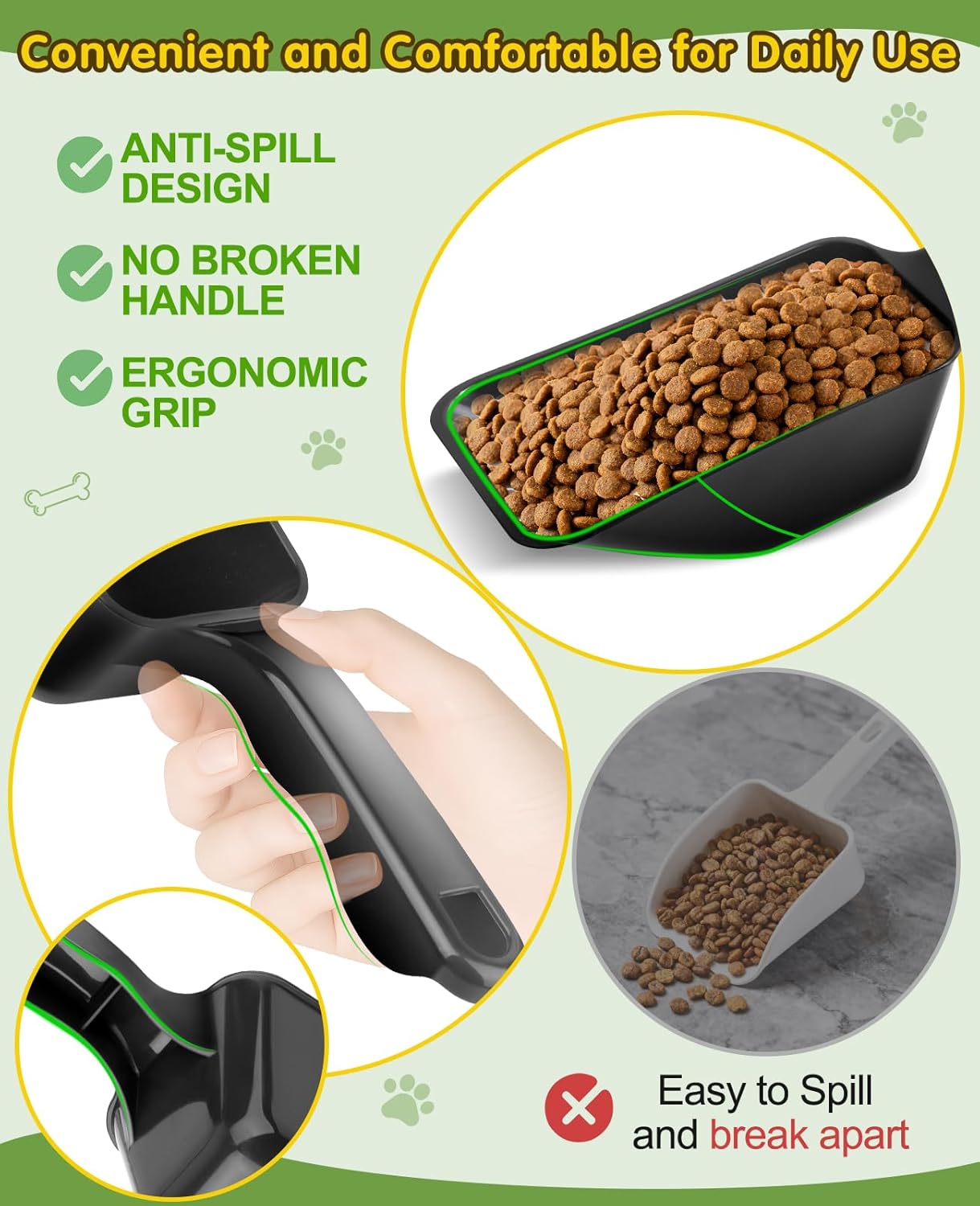 2 Pack Dog Food Scoop with 1 Cup and 2 Cup Capacity, Plastic Pet Food Measuring Scoops with Clear Measurement Lines for Dogs, Cats & More,Dishwasher safe (Green and Black)