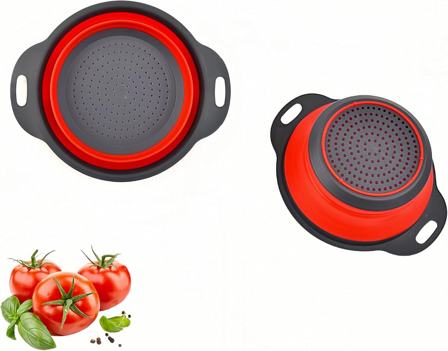2Pack Blue Round Collapsible Colander,Plastic Handles Silicone Kitchen Strainers Foldable Kitchen Strainer,Perfect for Draining Pasta Vegetable and Fruit for Home Cooks