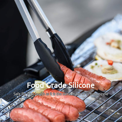 600ºF Heat Resistant Kitchen Tongs: U-Taste 7/9/12 inch Silicone Cooking Tong Set with Non Stick Rubber Tips and Silicon Coated 18/8 Stainless Steel Handle for Serving Grilling Salad(Midnight Blue)