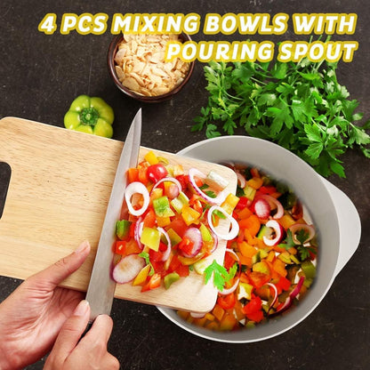 BoxedHome Green Ombre Nesting Plastic Mixing Bowl Set With Pour Spout, Microwave and Dishwasher Safe, BPA free Non-Slip Base, Set of 4 Size 1.7, 2.5, 3.5 and 4.5qt, Great for Prepping, Baking, Cooking