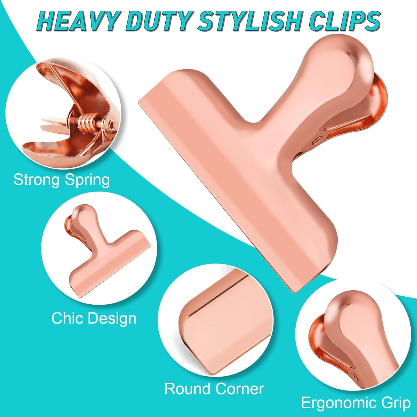 Funfery Chip Clips Bag Clips Gold Stainless Steel Clip for Food Storage,Air Tight Seal Chip Bag Clip 3 Inch Strong Food Clipp for Snack,Chips,Kitchen Decor,Home&Office Paper Heavy Duty-8 Pack