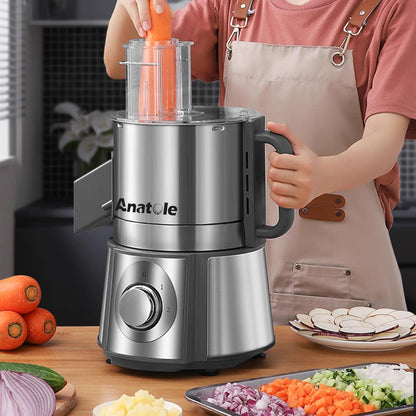 Anatole Electric Vegetable Dicer Slicer Shredder 5 in 1 Commercial Food Processor 16-Cup Stainless Steel Veggie Chopper Heavy Duty with 5 Blades Auto Discharge for Potato Onion Carrot 300W