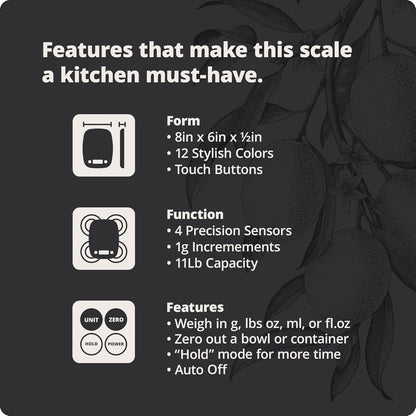 Greater Goods Food Scale – Digital Kitchen Scale, 1g Precision, Easy-Tare & Quick Conversion, Slim Compact Design, Durable & Portable | Ideal for Cooking, Baking & Meal Prep