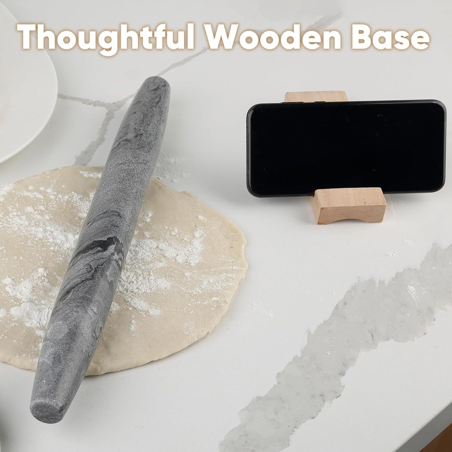 Koville African Natural Marble Rolling Pin, Non-Stick Polished Dough Roller, Pasta, Dumpling, Fondant, Pie Crust, Bread, Pizza Dough, Kitchen Baking Pastry Tools with Mat/Scraper（Namib Fantasy）