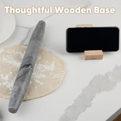 Koville African Natural Marble Rolling Pin, Non-Stick Polished Dough Roller, Pasta, Dumpling, Fondant, Pie Crust, Bread, Pizza Dough, Kitchen Baking Pastry Tools with Mat/Scraper（Namib Fantasy）