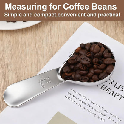 2 Pieces Coffee Scoop 2 Tablespoon Stainless Steel Measuring Spoons 30ml Metal Measuring Scooper Heavy Duty Short Handle Scooper for Canisters Coffee Beans Tea Sugar Flavourings