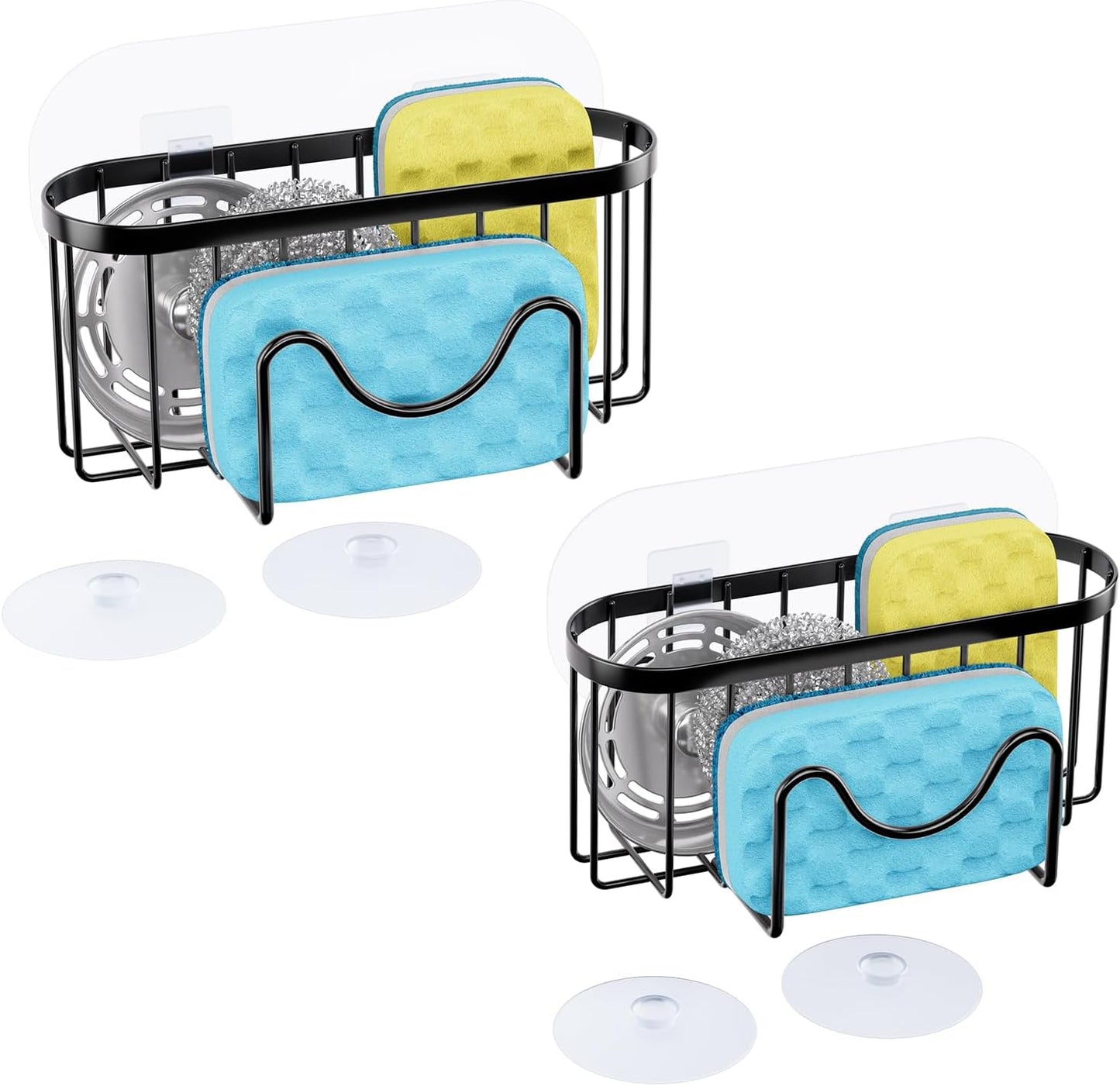 HapiRm Multifunctional Sponge Holder with Unique M-Shaped, 2 Installation Methods Kitchen Sink Caddy Organizer, Rustproof Stainless Steel Kitchen Organizers and Storage Essentials - Black