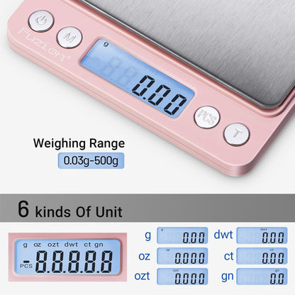 Fuzion Digital Gram Scale .01 Gram Accuracy, 500g Small Jewelry Scale, Mini Kitchen Food Scale for Herb, Powder, Gold, Coin - Weight Gram and Oz