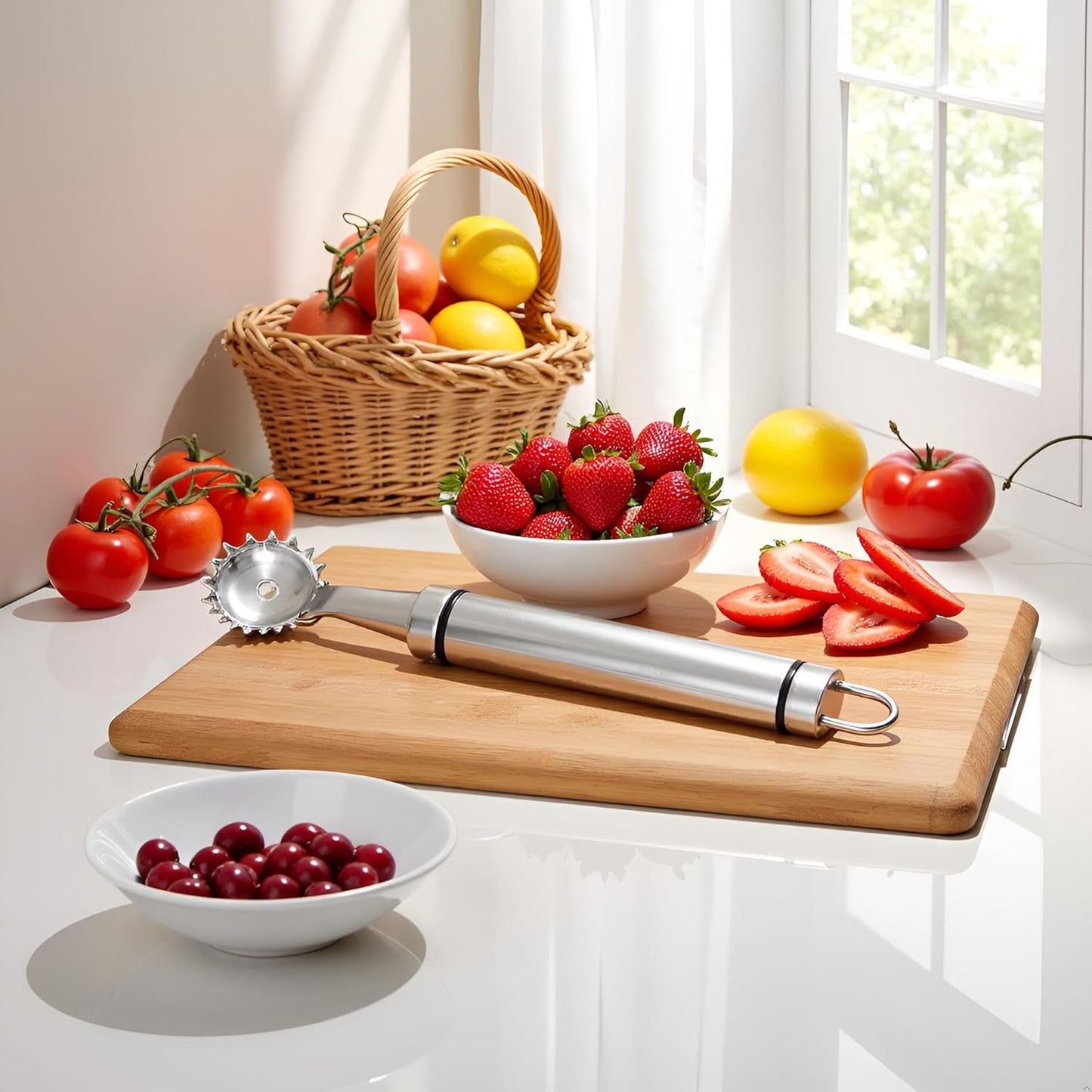 2Pcs Silver Stainless Steel Strawberry Huller Multi-Function Stainless Corer and Pitter Remover for Strawberry, Vegetable and Fruit Corer Practical Kitchen Tool, Tomato Stem Corers Tool Tomato