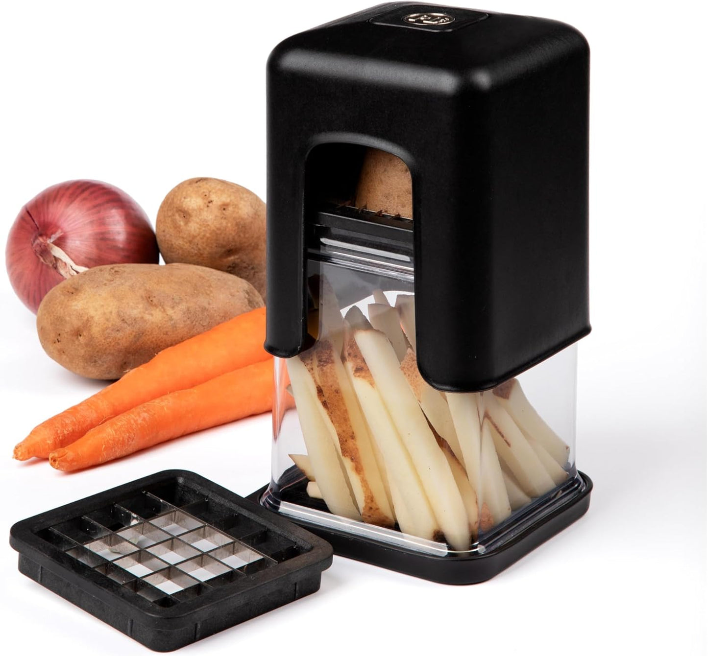 PL8 Professional Fry Cutter, Perfect Fries and Veggie Sticks in One Easy Motion, Includes Regular and Thick Cut Blades