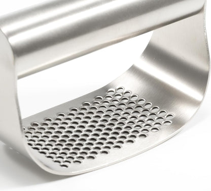 304 Stainless Steel Garlic Press Rocker - Premium Garlic Mincer Garlic Crusher - and Scraper - Comfortable Grip (No opener)