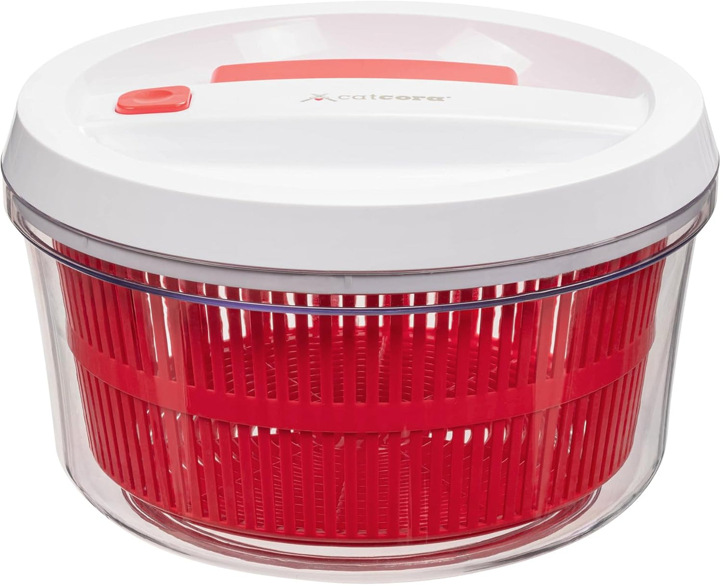 CatCora Quickspin One-Handed Salad Spinner, Accelerated Pump-Action With Built-In Break For Perfectly Dried Salad Greens, Ergonomic Single-Hand Design