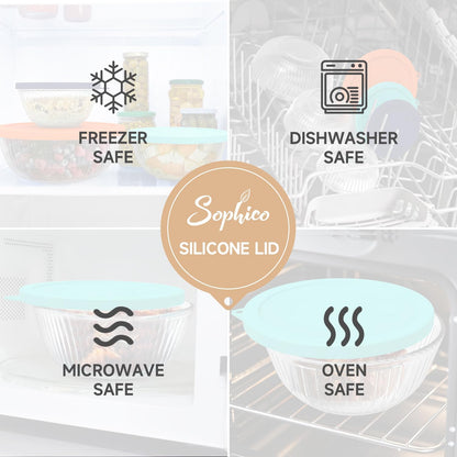SOPHICO Silicone Replacement Lids for Pyrex Sculpted Glass & Tinted Glass Bowls Mixing Bowls（4 size）