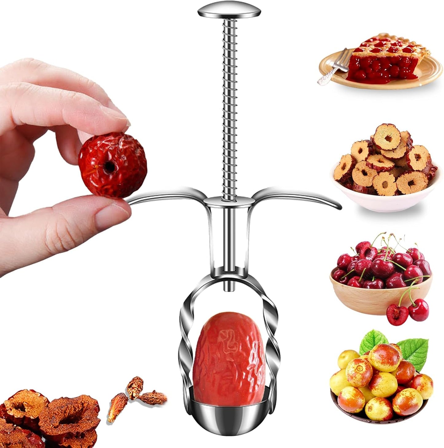VolksRose Cherry Pitter Tool, Multi Stoner Fruit Remover with Stainless Steel Rod, Dates Pitting Device for Red Dates, Hawthorn, Cherries, Jujubes