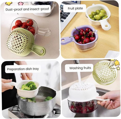 3pcs Fruit Washing Bowl with Strainer, Premium Thickened Double-Layer Design, Ergonomic Handles, Drain Basket for Kitchen Fruits Vegetables, Green Purple White