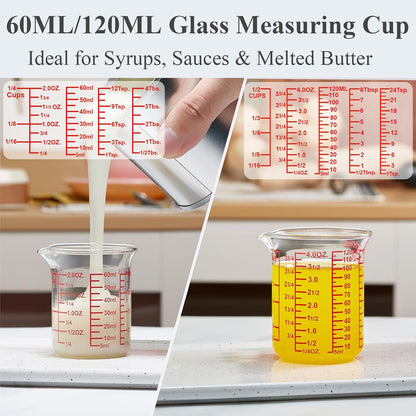 High Borosilicate Glass Measuring Cup-V-Shaped Spout，Glass Measuring Beaker for Kitchen or Restaurant, Easy to Read, 60 ML (2 Oz)-Pack of 2