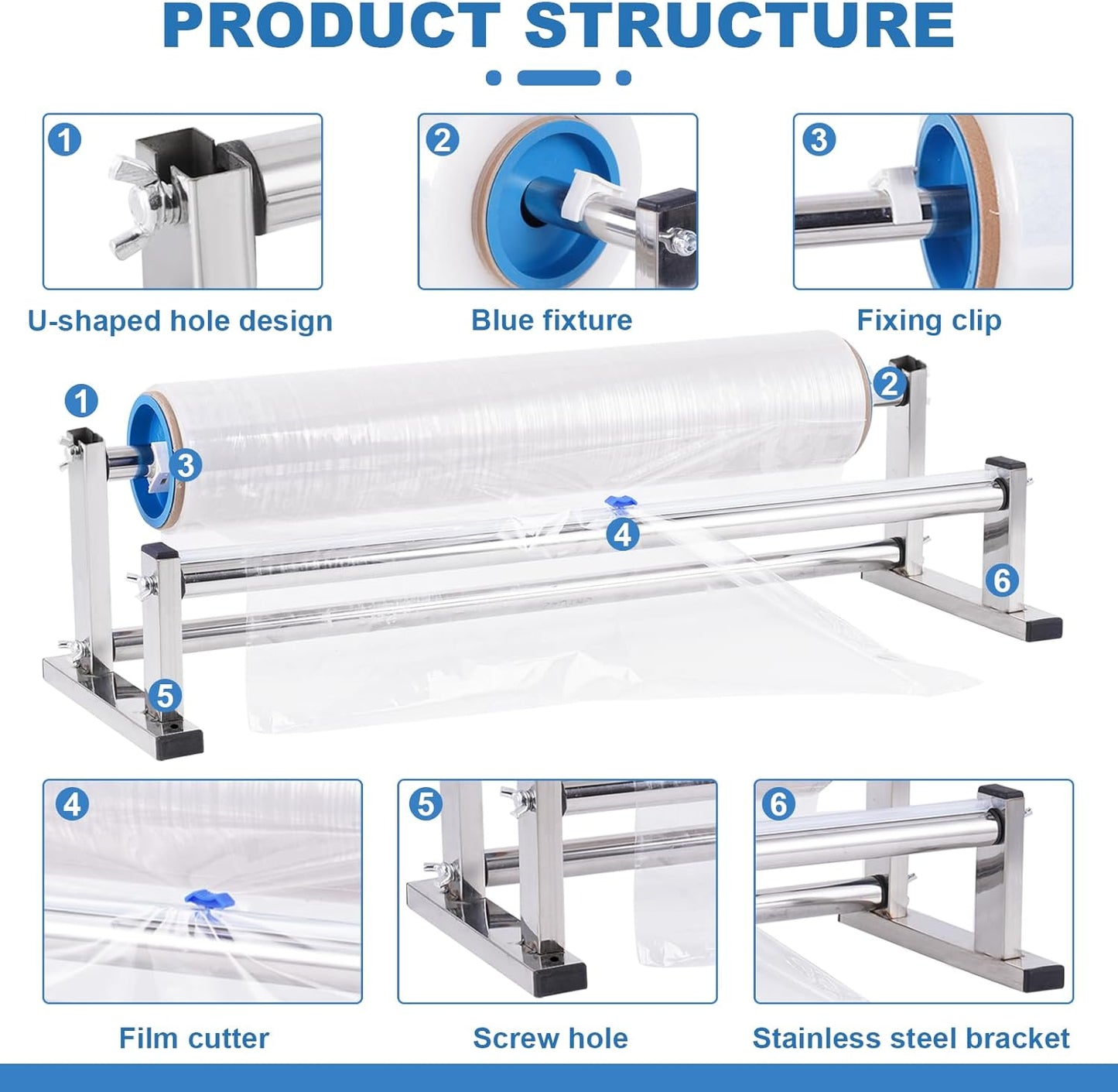 Stretch Film Wrap Dispenser with Cutter, 13.78 inch Table Stretch Film Wrapping Machine, Manual Stainless Steel Industrial Commercial Packing Machine